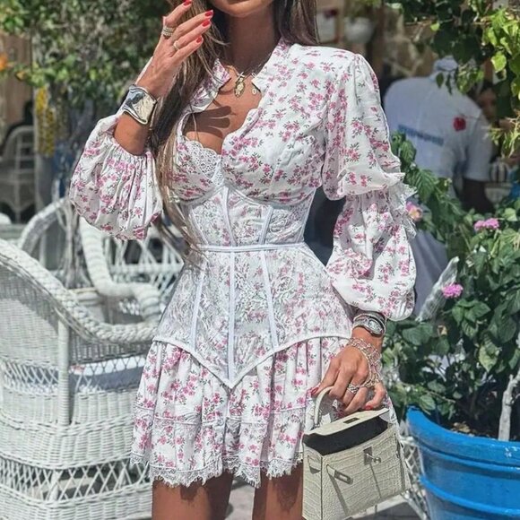 Pink Boho Women's Sweet Floral Lace Dress - Picture 5 of 9